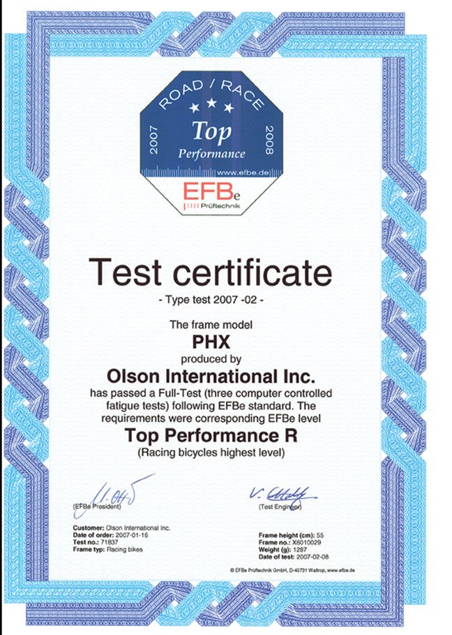 Valdora Efbe test certification2